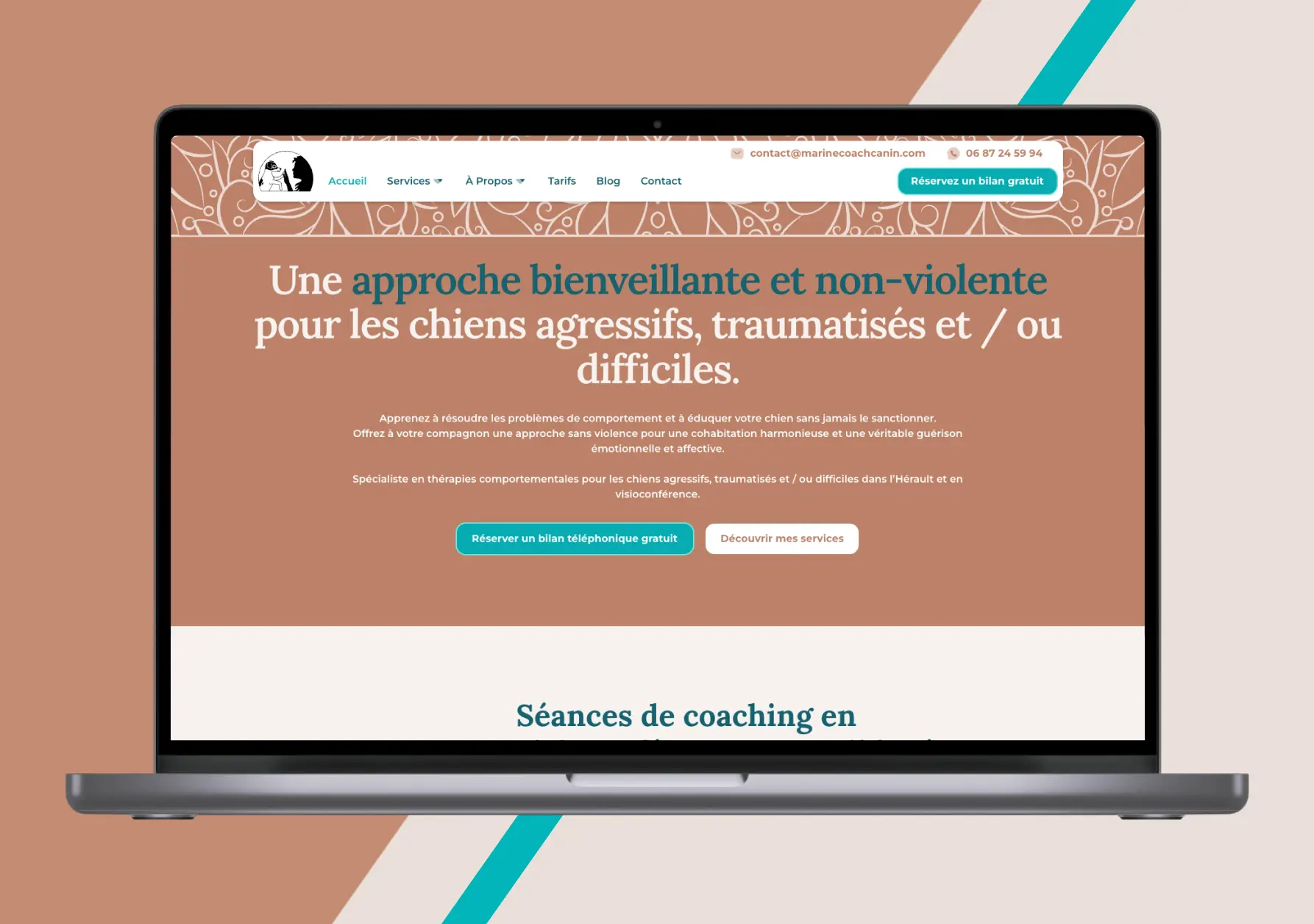 Mockup du site web marinecoachcanin.com réalisé par Romain Le Corre